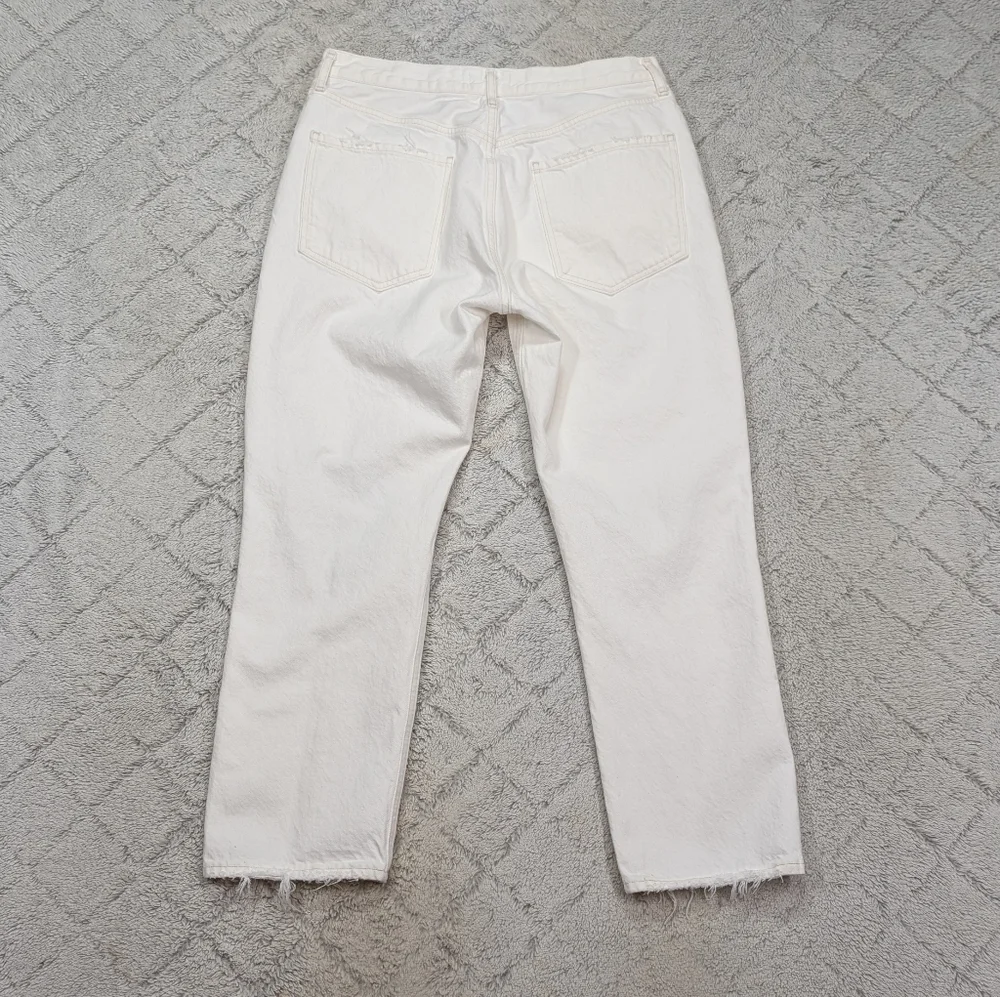 Agolde Jeans Womens 31 White Veil Riley High Rise Straight Crop Cotton Distress